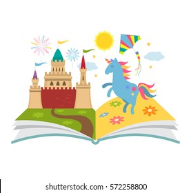 The concept of the book of fairy tales. Magical characters in the pages. flat vector illustration isolation