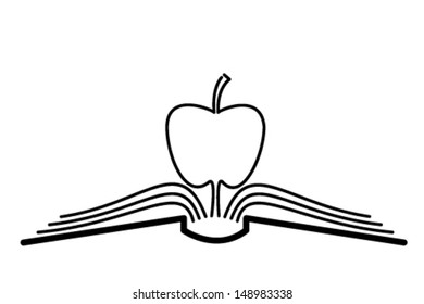The concept of the book pages and apple.