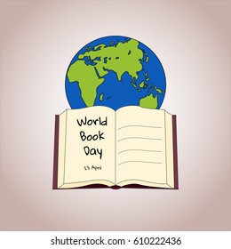 Concept Books Day in the form of an open book on the background of the land. Vector illustration of a background for World Book and Copyright Day