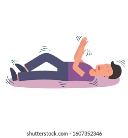 concept of boy shaking by epilepsy symptom, seizure, disease, character cartoon flat vector illustration 