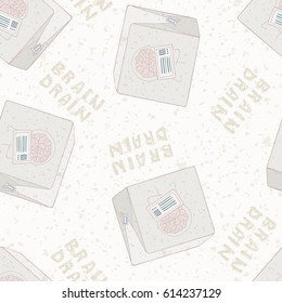 The concept of brain drain. Seamless pattern background intellect box. Sending symbolizing mind. The problem of science. Vector illustration