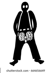 Concept of the brain in pants, sexual preoccupation of men - vector illustration, isolated on white 