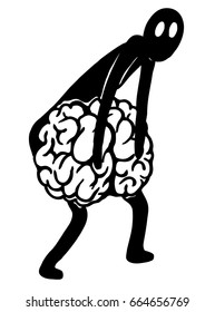 Concept of the brain in pants, sexual preoccupation of men - vector illustration, isolated on white 