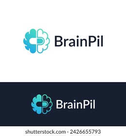 concept brain and pill logo design vector illustration