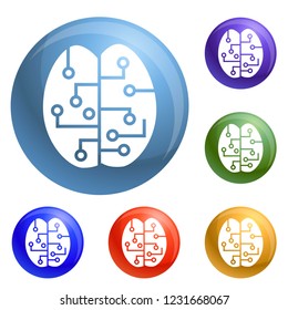 Concept brain smart icons set vector 6 color isolated on white background