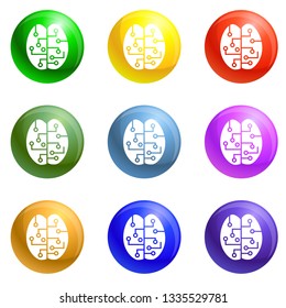 Concept brain smart icons vector 9 color set isolated on white background for any web design 