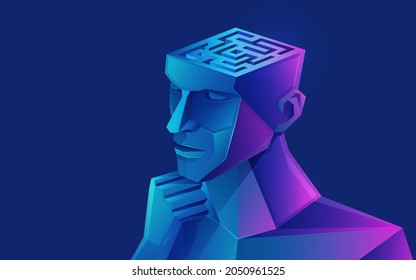 concept of brainstorming or creative thinking, graphic of a human head combined with maze or labyrinth