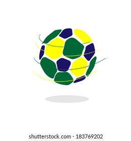 Concept for Brazil 2014 football championship. Soccer ball with color of Brazil flag