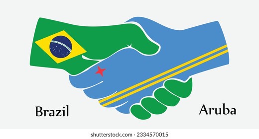Concept Brazil and Aruba the borth country a good contact, business, travel, transport and technology. Design shake hands. 