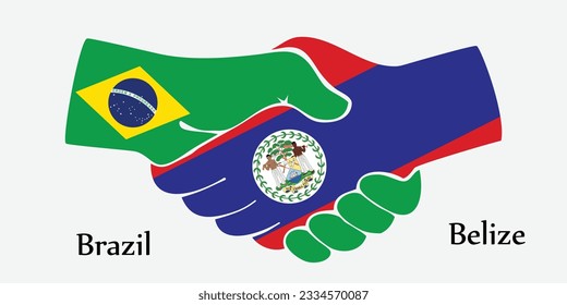 Concept Brazil and Belize the borth country a good contact, business, travel, transport and technology. Design shake hands. 