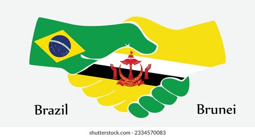 Concept Brazil and Brunei the borth country a good contact, business, travel, transport and technology. Design shake hands. 