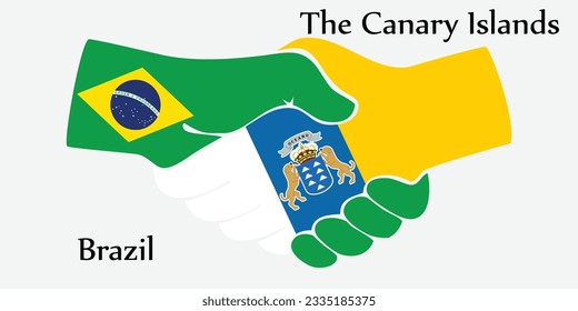Concept Brazil and The Canary Islands the borth country a good contact, business, travel, transport and technology. Design shake hands. 