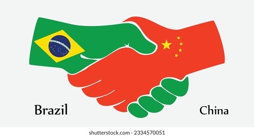 Concept Brazil and China the borth country a good contact, business, travel, transport and technology. Design shake hands. 