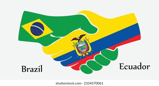 Concept Brazil and Ecuador the borth country a good contact, business, travel, transport and technology. Design shake hands. 
