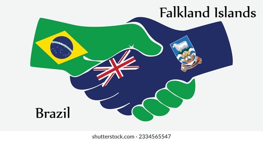 Concept Brazil and Falkland Islands the borth country a good contact, business, travel, transport and technology. Design shake hands. 