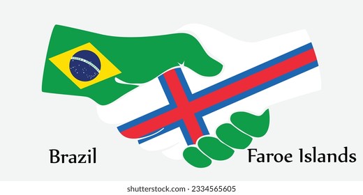 Concept Brazil and Faroe Islands the borth country a good contact, business, travel, transport and technology. Design shake hands. 
