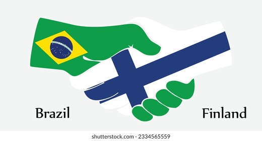 Concept Brazil and Finland the borth country a good contact, business, travel, transport and technology. Design shake hands. 