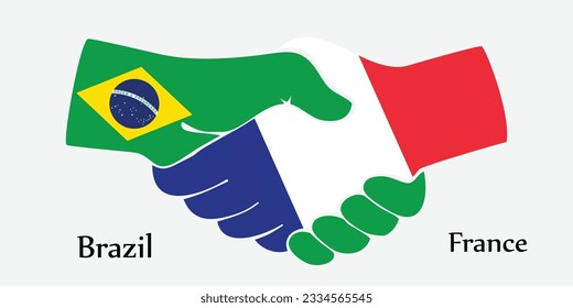 Concept Brazil and France the borth country a good contact, business, travel, transport and technology. Design shake hands. 