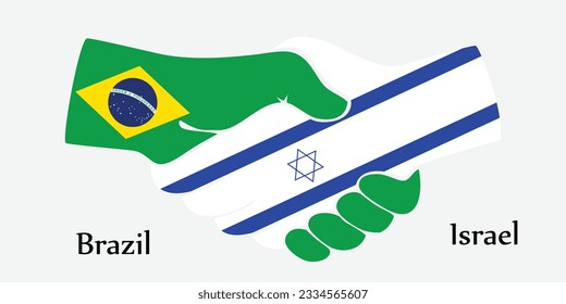 Concept Brazil and Israel the borth country a good contact, business, travel, transport and technology. Design shake hands. 