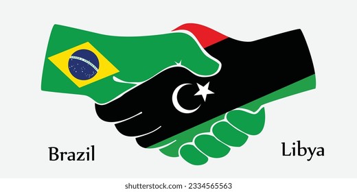 Concept Brazil and Libya the borth country a good contact, business, travel, transport and technology. Design shake hands. 
