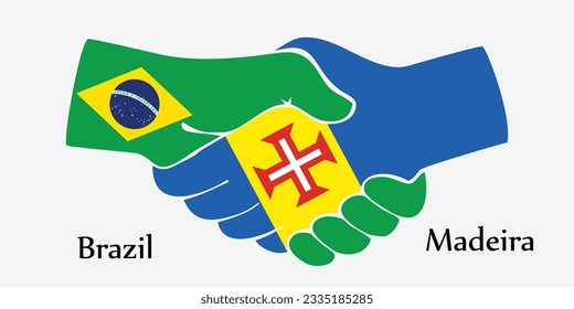 Concept Brazil and Madeira the borth country a good contact, business, travel, transport and technology. Design shake hands. 