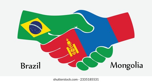 Concept Brazil and Mongolia the borth country a good contact, business, travel, transport and technology. Design shake hands. 