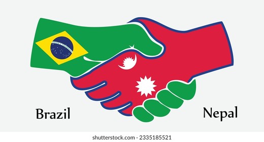 Concept Brazil and Nepal the borth country a good contact, business, travel, transport and technology. Design shake hands. 