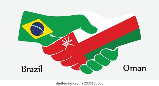 Concept Brazil and Oman the borth country a good contact, business, travel, transport and technology. Design shake hands. 