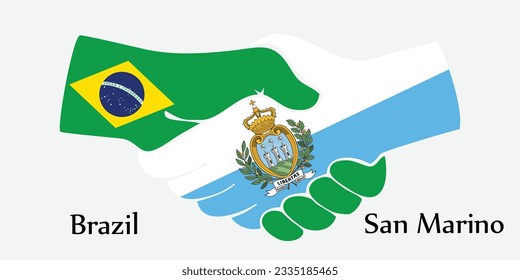 Concept Brazil and San Marino the borth country a good contact, business, travel, transport and technology. Design shake hands. 