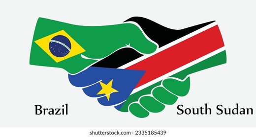 Concept Brazil and South Sudan the borth country a good contact, business, travel, transport and technology. Design shake hands. 