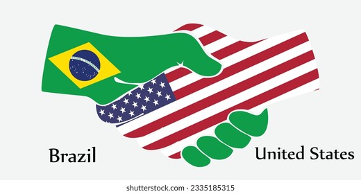 Concept Brazil and United States the borth country a good contact, business, travel, transport and technology. Design shake hands. 