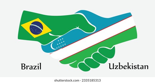 Concept Brazil and Uzbekistan the borth country a good contact, business, travel, transport and technology. Design shake hands. 