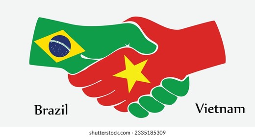 Concept Brazil and Vietnam the borth country a good contact, business, travel, transport and technology. Design shake hands. 