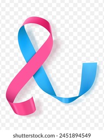 The concept of breast cancer. The international holiday is in October. Pink and blue ribbon. Health care and prevention, regular checkups. Realistic flat vector illustration