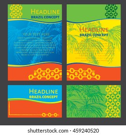 Concept brochure, Web sites, page, leaflet, logo and text separately. Abstract vector template design with colored lines, palm tree and waves. Sport concept banners. Ipanema brazil style pattern.