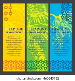 Concept brochure, Web sites, page, leaflet, logo and text separately. Abstract vector template design with colored lines, palm tree and waves. Sport concept banners. Ipanema brazil style pattern.
