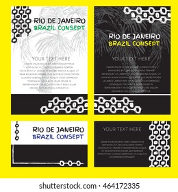 Concept brochure, Web sites, page, leaflet, logo and text separately. Abstract vector template design with colored lines, palm tree and waves. Ipanema, brazil pattern.