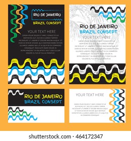 Concept brochure, Web sites, page, leaflet, logo and text separately. Abstract vector template design with colored lines, palm tree and waves. Ipanema, brazil pattern.