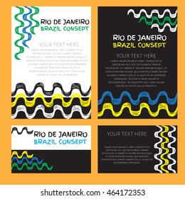 Concept brochure, Web sites, page, leaflet, logo and text separately. Abstract vector template design with colored lines, palm tree and waves. Ipanema, brazil pattern.