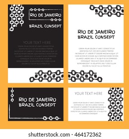 Concept brochure, Web sites, page, leaflet, logo and text separately. Abstract vector template design with colored lines, palm tree and waves. Ipanema, brazil pattern.