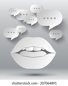 concept  of bubble speech and lip.paper art style.