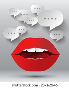 concept of bubble speech and lip.paper art style.
