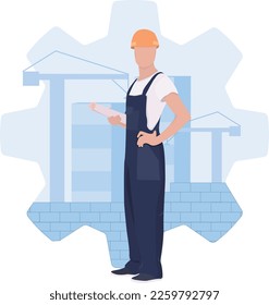 Constructor de conceptos en obra de construcción en sombrero duro con ilustración vectorial de plano