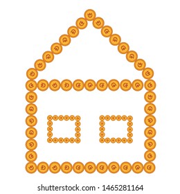 The concept of a building built with coins of yellow color.