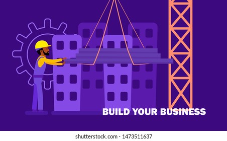 Concept of building success foundation. Builder at the construction site. Modern vector illustration concepts for website and mobile website development. Vector illustration in a cartoon flat style