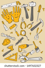 the concept of building tool icons with funny faces. vector template