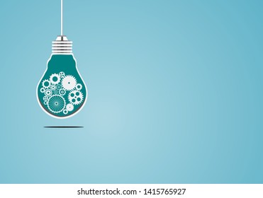 Concept bulb with Cogs and gears an idea vector illustration on blue background.