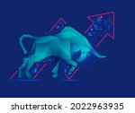 concept of bullish in stock market exchange, graphic of low poly bull with increasing graph