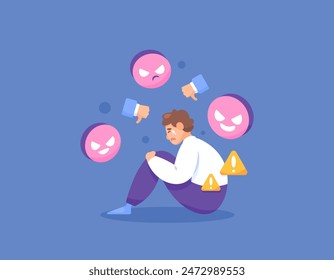 concept of bullying. victim of bullying. belittled, ridiculed and hated. illustration of a man sitting crying because he was bullied. illustration concept design. person's character. graphic elements