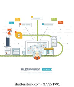 Concept for business analysis, financial report, consulting, strategy planning, project management, market data analytics. Management consulting. Project management system. 